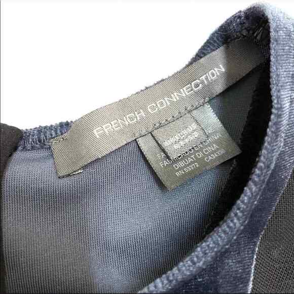French Connection Viven Blue Velvet & Black Mesh Knee Length Dress - Picture 3 of 11